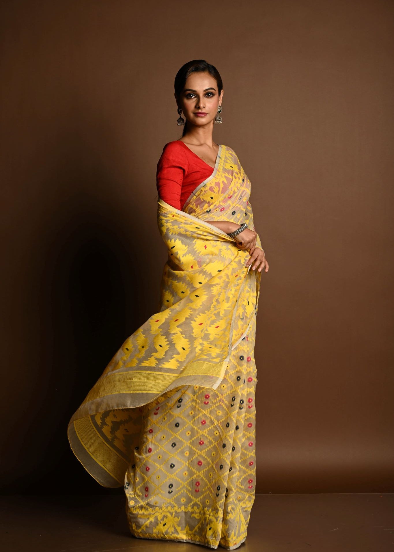 Yellow Soft Dhakai Jamdani Saree - Anvi Couture
