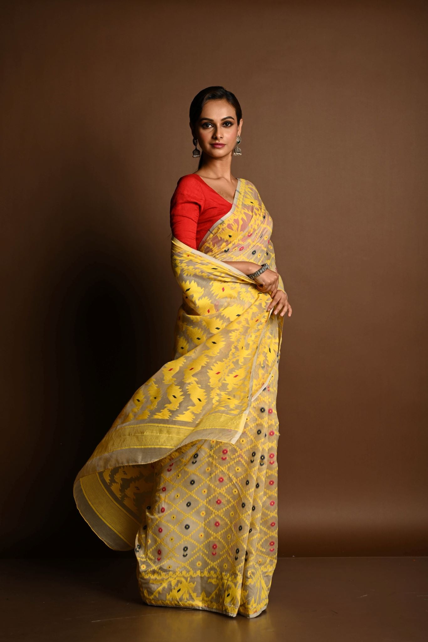 Yellow Soft Dhakai Jamdani Saree - Anvi Couture