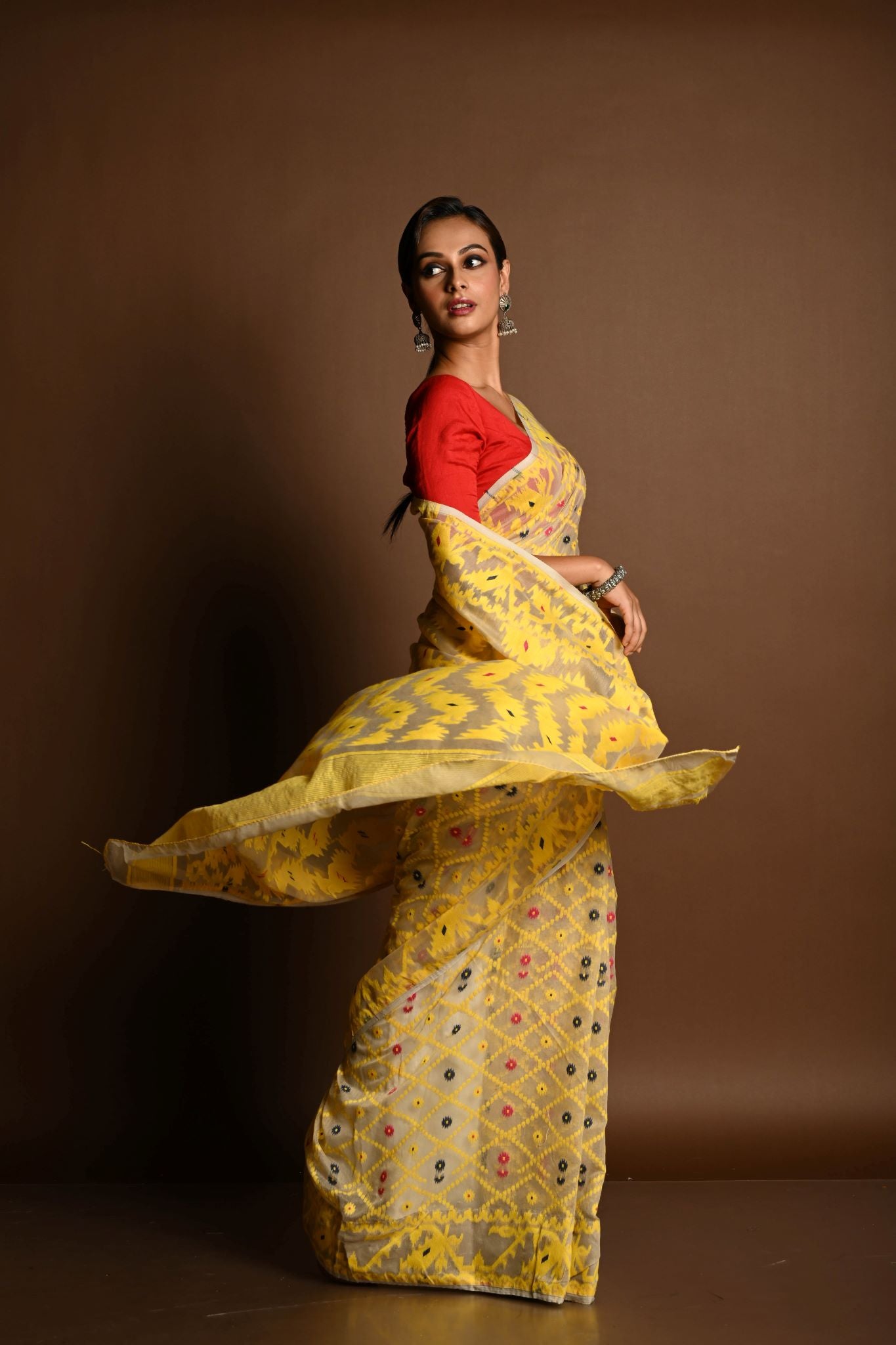 Yellow Soft Dhakai Jamdani Saree - Anvi Couture