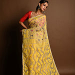 Yellow Soft Dhakai Jamdani Saree - Anvi Couture