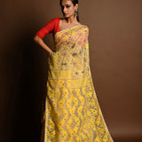 Yellow Soft Dhakai Jamdani Saree - Anvi Couture