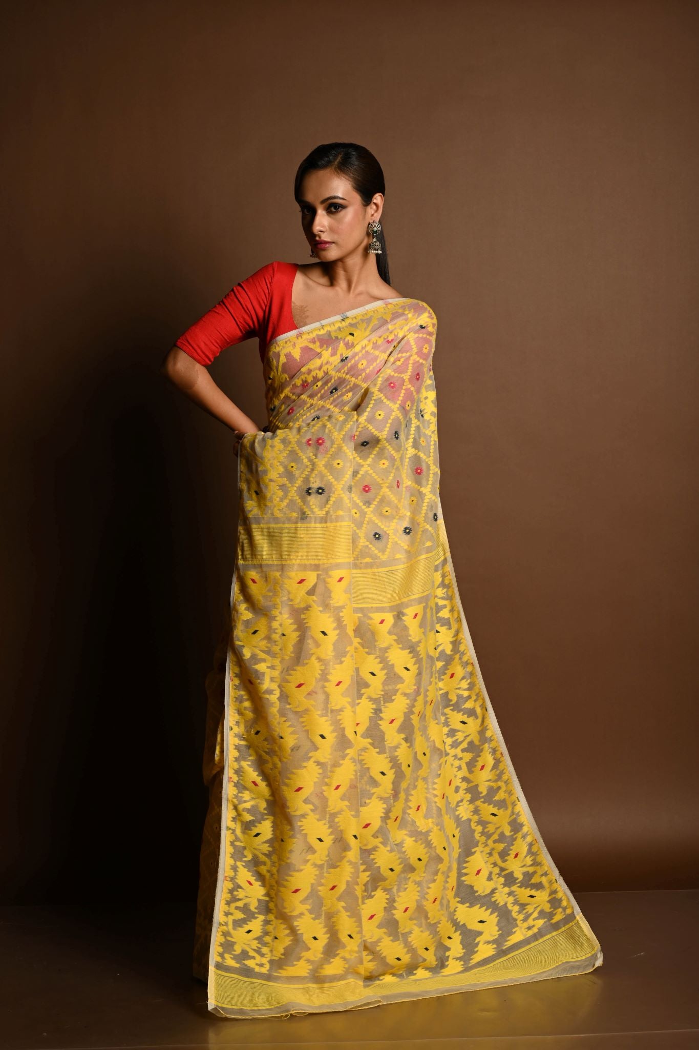 Yellow Soft Dhakai Jamdani Saree - Anvi Couture