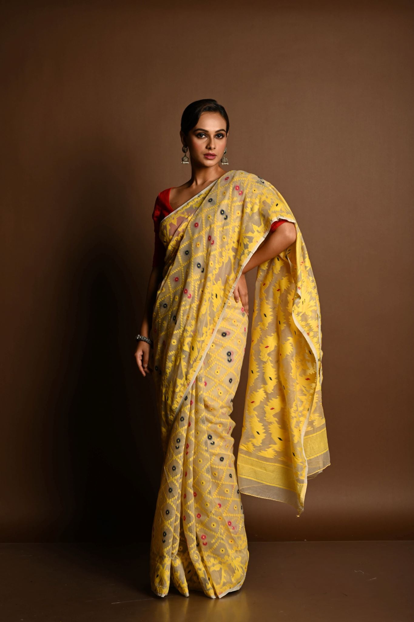 Yellow Soft Dhakai Jamdani Saree - Anvi Couture