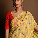 Yellow Soft Dhakai Jamdani Saree - Anvi Couture