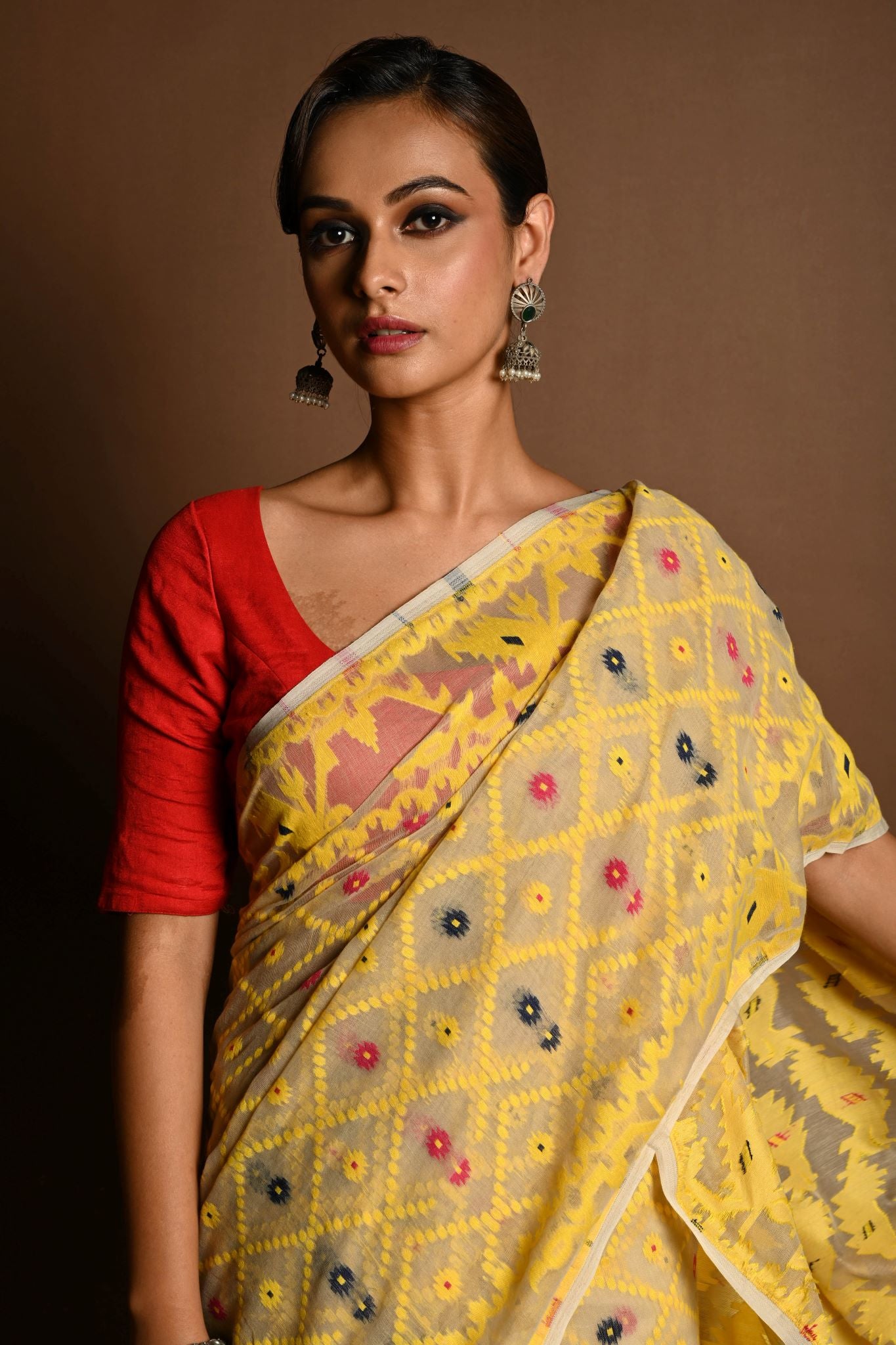 Yellow Soft Dhakai Jamdani Saree - Anvi Couture