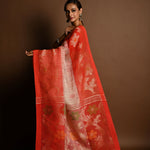 Red and White Ombre Tant Jamdani with Floral Motifs - Anvi Couture