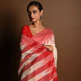 Red and White Tant Jamdani Saree with Red and Yellow Booti All-over and Temple Border - Anvi Couture