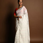 White Jamdani Saree in Soft Handloom Cotton- Anvi Couture