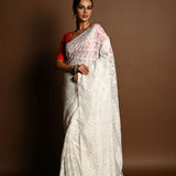 White Jamdani Saree in Soft Handloom Cotton- Anvi Couture