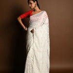 White Jamdani Saree in Soft Handloom Cotton- Anvi Couture