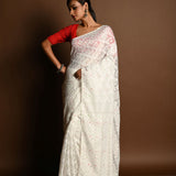 White Jamdani Saree in Soft Handloom Cotton- Anvi Couture