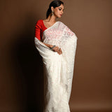 White Jamdani Saree in Soft Handloom Cotton- Anvi Couture