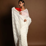 White Jamdani Saree in Soft Handloom Cotton- Anvi Couture