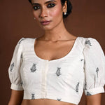 White Puff Sleeve Cotton Blouse with Fish Motifs - Anvi Couture