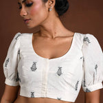 White Puff Sleeve Cotton Blouse with Fish Motifs - Anvi Couture