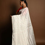 White Jamdani Saree in Soft Handloom Cotton- Anvi Couture