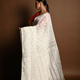 White Jamdani Saree in Soft Handloom Cotton- Anvi Couture