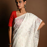 White Jamdani Saree in Soft Handloom Cotton- Anvi Couture