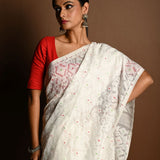 White Jamdani Saree in Soft Handloom Cotton- Anvi Couture