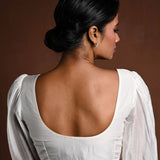 White Vintage Puff Sleeve Blouse with Sweetheart Neckline - Anvi Couture