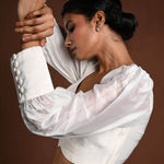 White Vintage Puff Sleeve Blouse with Sweetheart Neckline - Anvi Couture