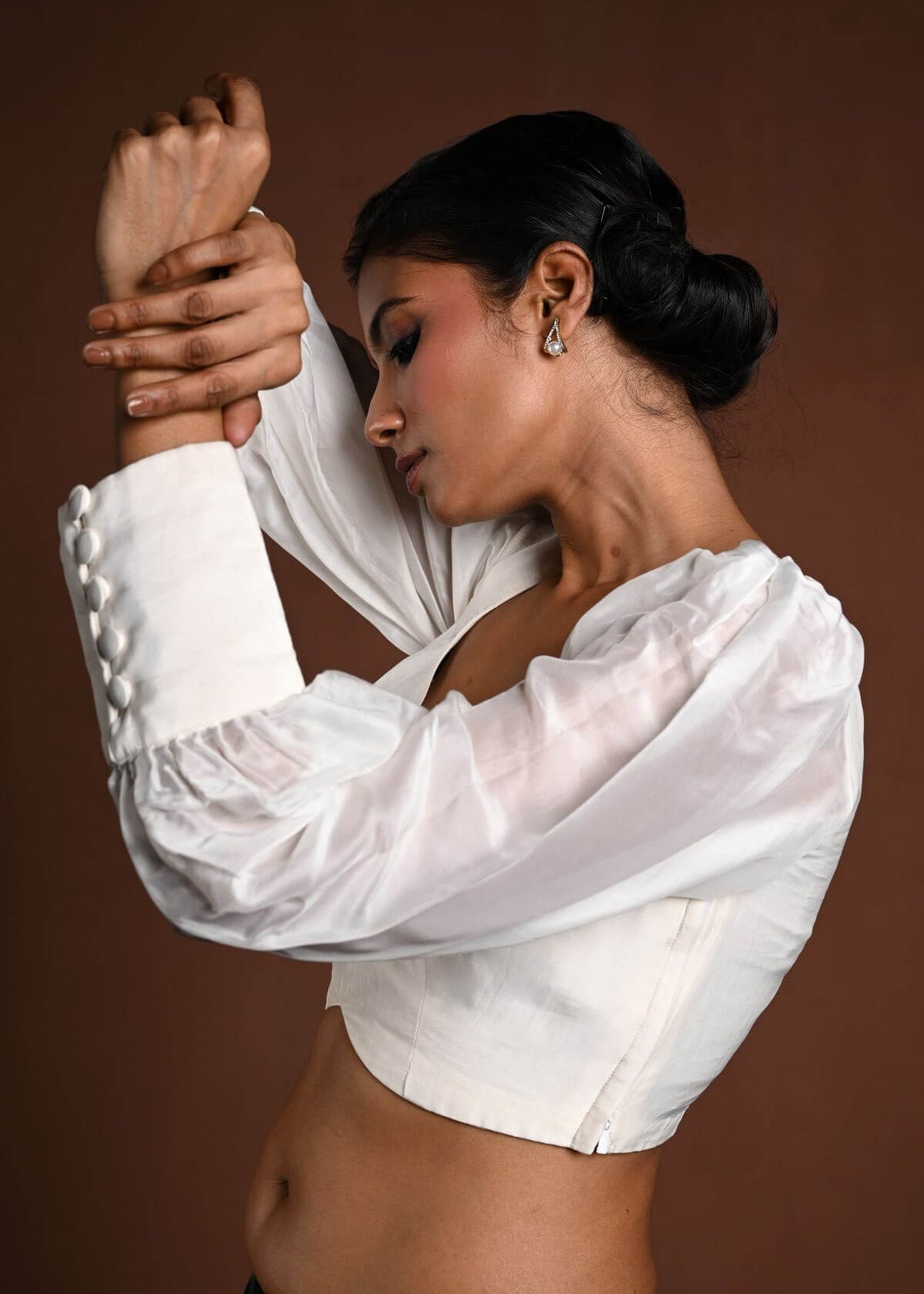 White Vintage Puff Sleeve Blouse with Sweetheart Neckline - Anvi Couture