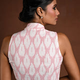 White Collar Blouse in Cotton with Red Detailing - Anvi Couture