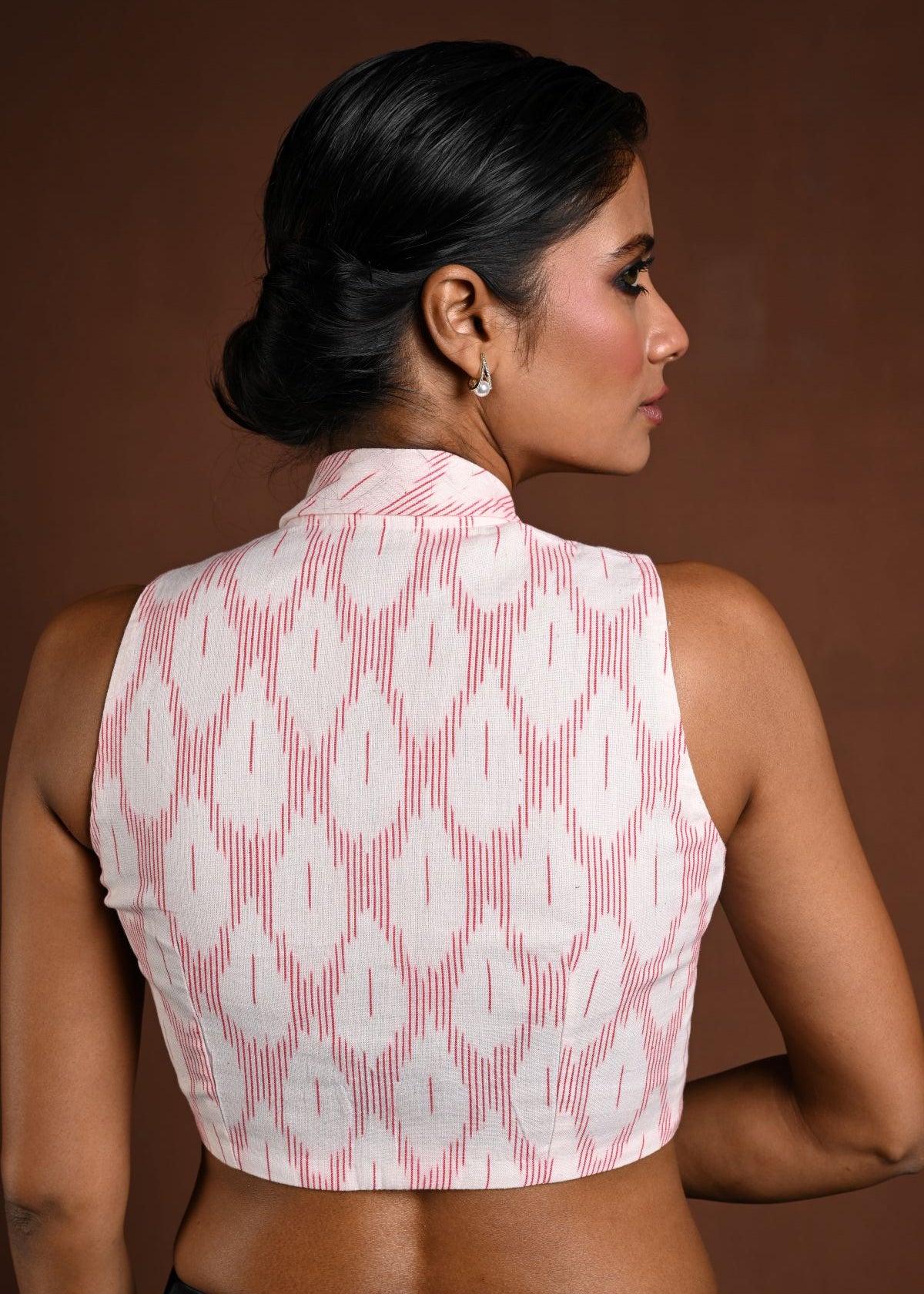 White Collar Blouse in Cotton with Red Detailing - Anvi Couture