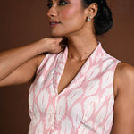 White Collar Blouse in Cotton with Red Detailing - Anvi Couture