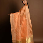 Peach Pink Chanderi Kota Silk Woven Saree With Unstitched Blouse Piece - Anvi Couture