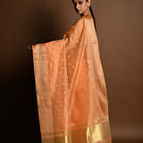 Peach Pink Chanderi Kota Silk Woven Saree With Unstitched Blouse Piece - Anvi Couture