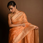 Peach Pink Chanderi Kota Silk Woven Saree With Unstitched Blouse Piece - Anvi Couture