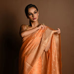 Peach Pink Chanderi Kota Silk Woven Saree With Unstitched Blouse Piece - Anvi Couture