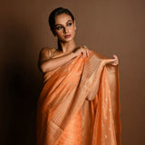 Peach Pink Chanderi Kota Silk Woven Saree With Unstitched Blouse Piece - Anvi Couture