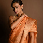 Peach Pink Chanderi Kota Silk Woven Saree With Unstitched Blouse Piece - Anvi Couture