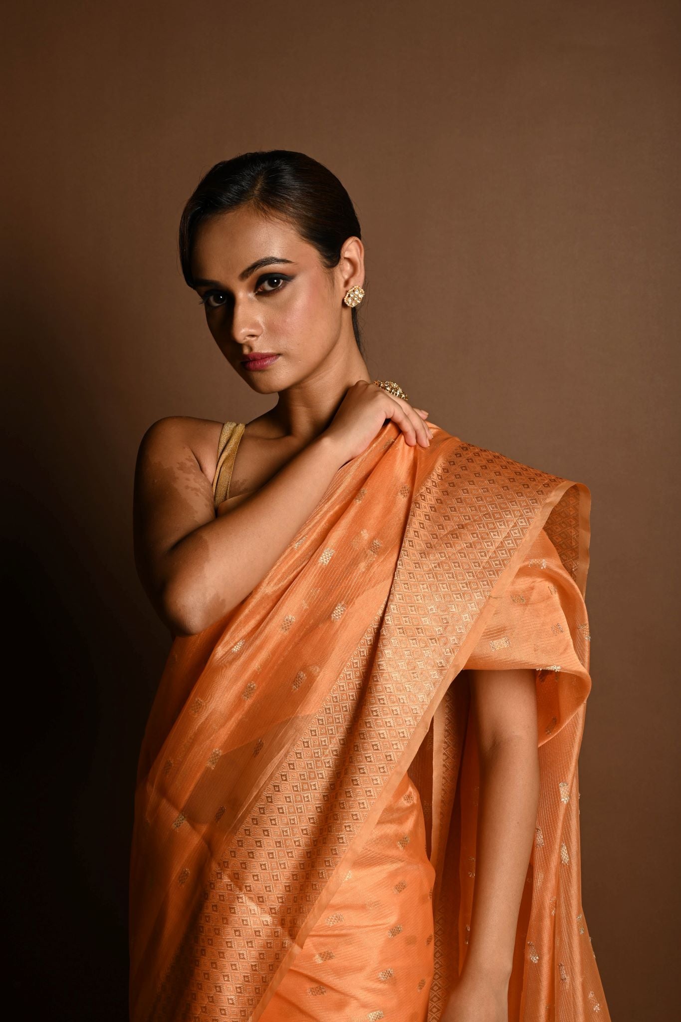 Peach Pink Chanderi Kota Silk Woven Saree With Unstitched Blouse Piece - Anvi Couture