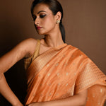 Peach Pink Chanderi Kota Silk Woven Saree With Unstitched Blouse Piece - Anvi Couture