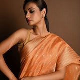 Peach Pink Chanderi Kota Silk Woven Saree With Unstitched Blouse Piece - Anvi Couture