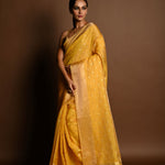 Yellow and Gold Chanderi Kota Silk Woven Saree With Unstitched Blouse Piece - Anvi Couture