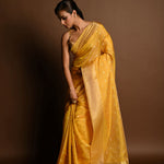 Yellow and Gold Chanderi Kota Silk Woven Saree With Unstitched Blouse Piece - Anvi Couture