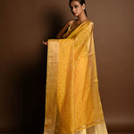 Yellow and Gold Chanderi Kota Silk Woven Saree With Unstitched Blouse Piece - Anvi Couture