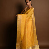 Yellow and Gold Chanderi Kota Silk Woven Saree With Unstitched Blouse Piece - Anvi Couture