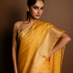 Yellow and Gold Chanderi Kota Silk Woven Saree With Unstitched Blouse Piece - Anvi Couture