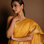 Yellow and Gold Chanderi Kota Silk Woven Saree With Unstitched Blouse Piece - Anvi Couture