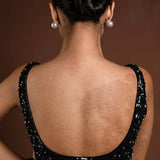 Black Sleeveless Hand Embroidered Blouse with U Neckline - Anvi Couture