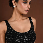 Black Sleeveless Hand Embroidered Blouse with U Neckline - Anvi Couture