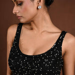 Black Sleeveless Hand Embroidered Blouse with U Neckline - Anvi Couture