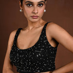 Black Sleeveless Hand Embroidered Blouse with U Neckline - Anvi Couture