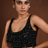 Black Sleeveless Hand Embroidered Blouse with U Neckline - Anvi Couture