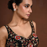 Black and Red Hand Embroidered Sleeveless Blouse with Sweetheart Neckline - Anvi Couture